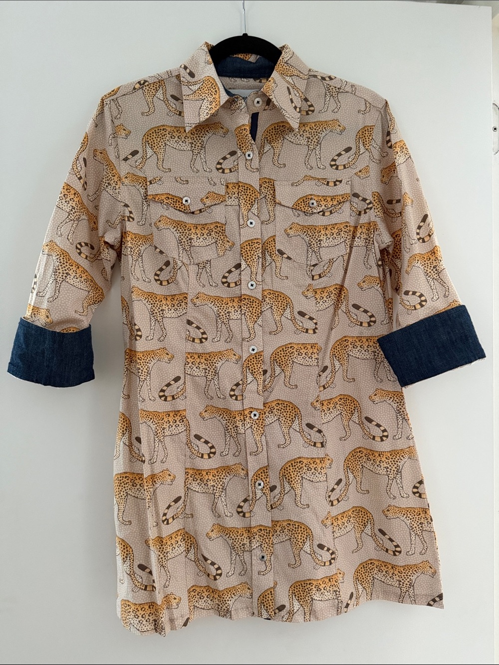 Women’s Beige Mini Dress with Cheetah Print